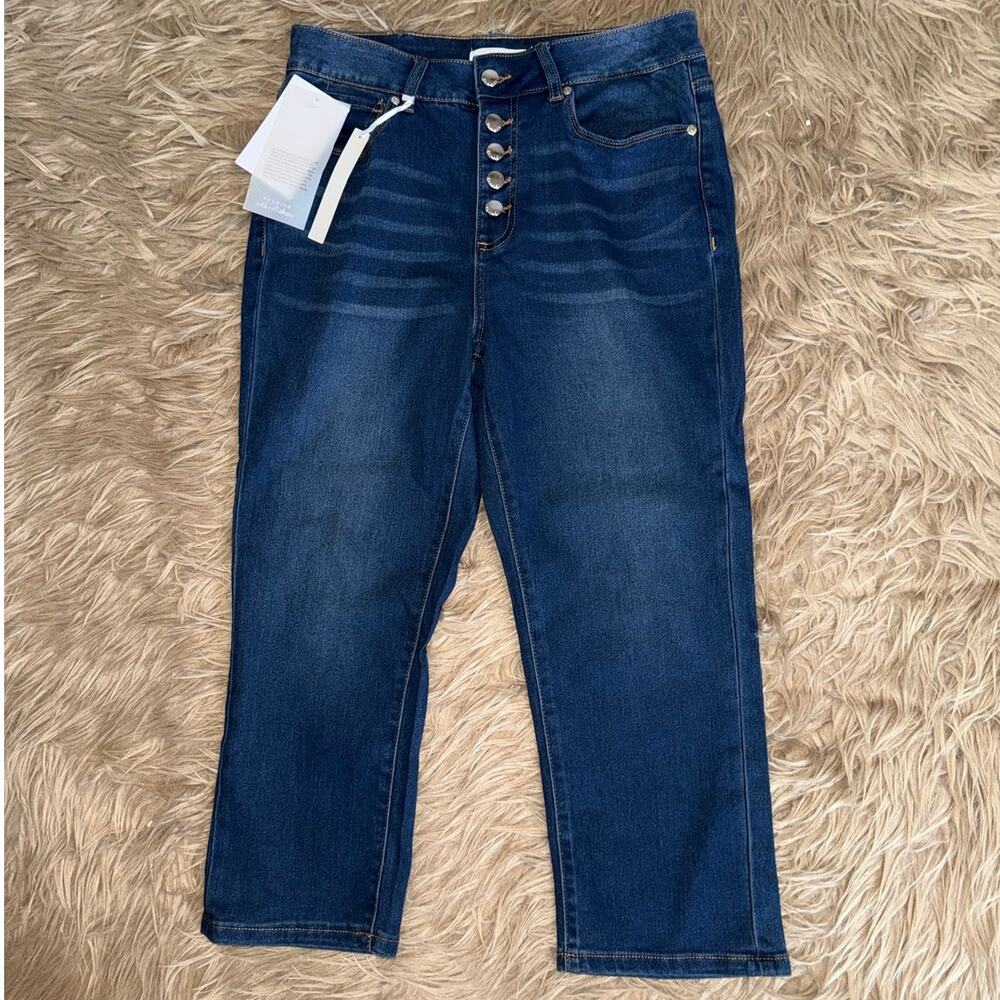 New Tahari Brooke Exposed Button High Rise Capri Denim Jeans size 12P